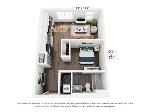 Floor plan for studio, 1 bath, 567 sqft